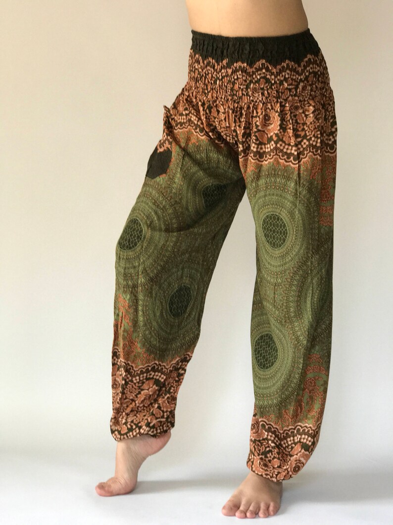 in Green SM0043 Thai Genie Pants Comfy Trouser Gypsy Pants Rayon Pants,Aladdin Pants Maxi Pants Boho Pants