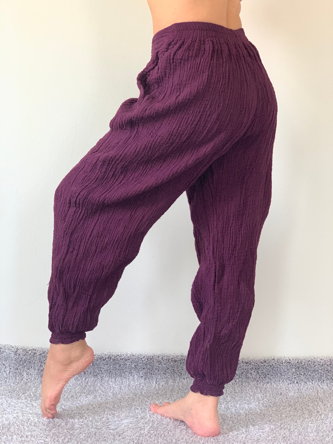 CG0136 Dark Purple Cotton Gauze Yoga Pants Super Soft. Elastic Etsy
