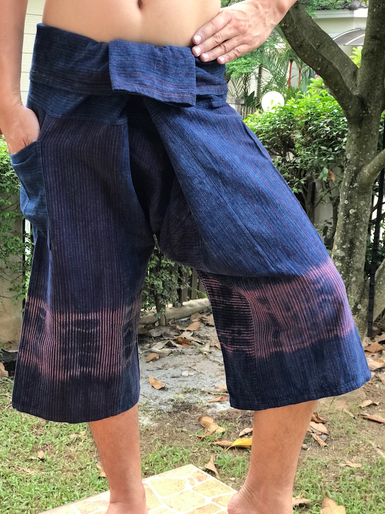Thai Fisherman Pants Cotton Unisex pants HW0089 Handwoven Thai Fisherman Pants Wide Leg pants Wrap pants