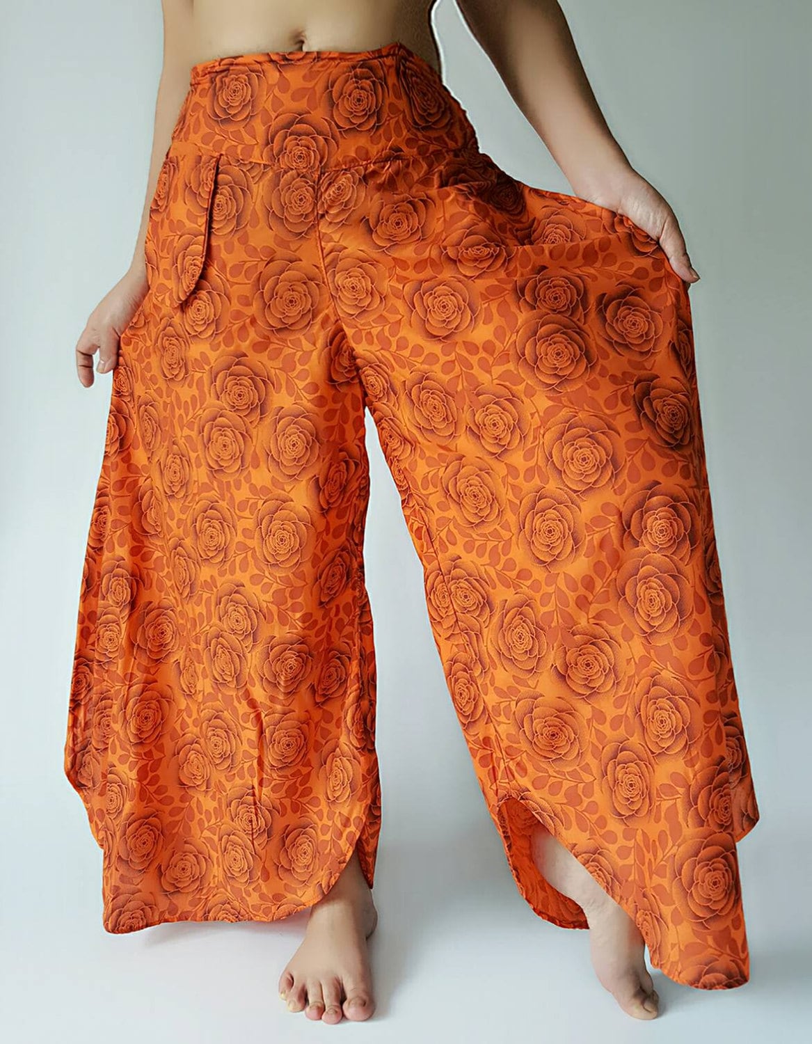 WL0110 Lady Orange Soft Wide Leg Style Lady Pants With Elastic Etsy UK