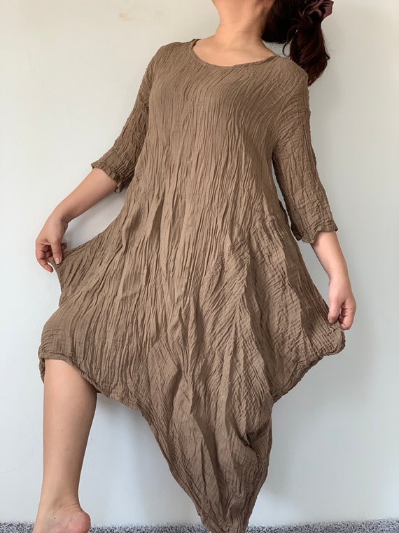 fitted lace wedding dress Selene Olive Gauze Midi Long Sleeve Dress