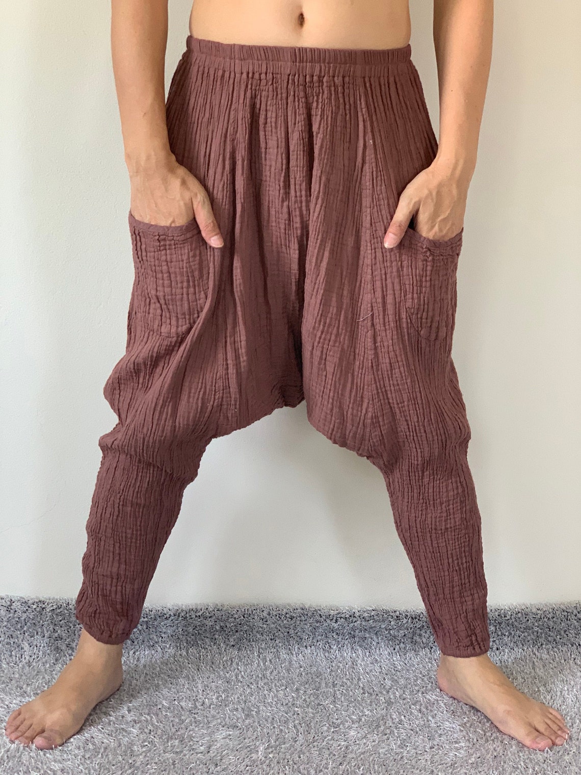 CG0137 Cotton Gauze Pants Harem Pants Super Soft Baggy Unisex Etsy