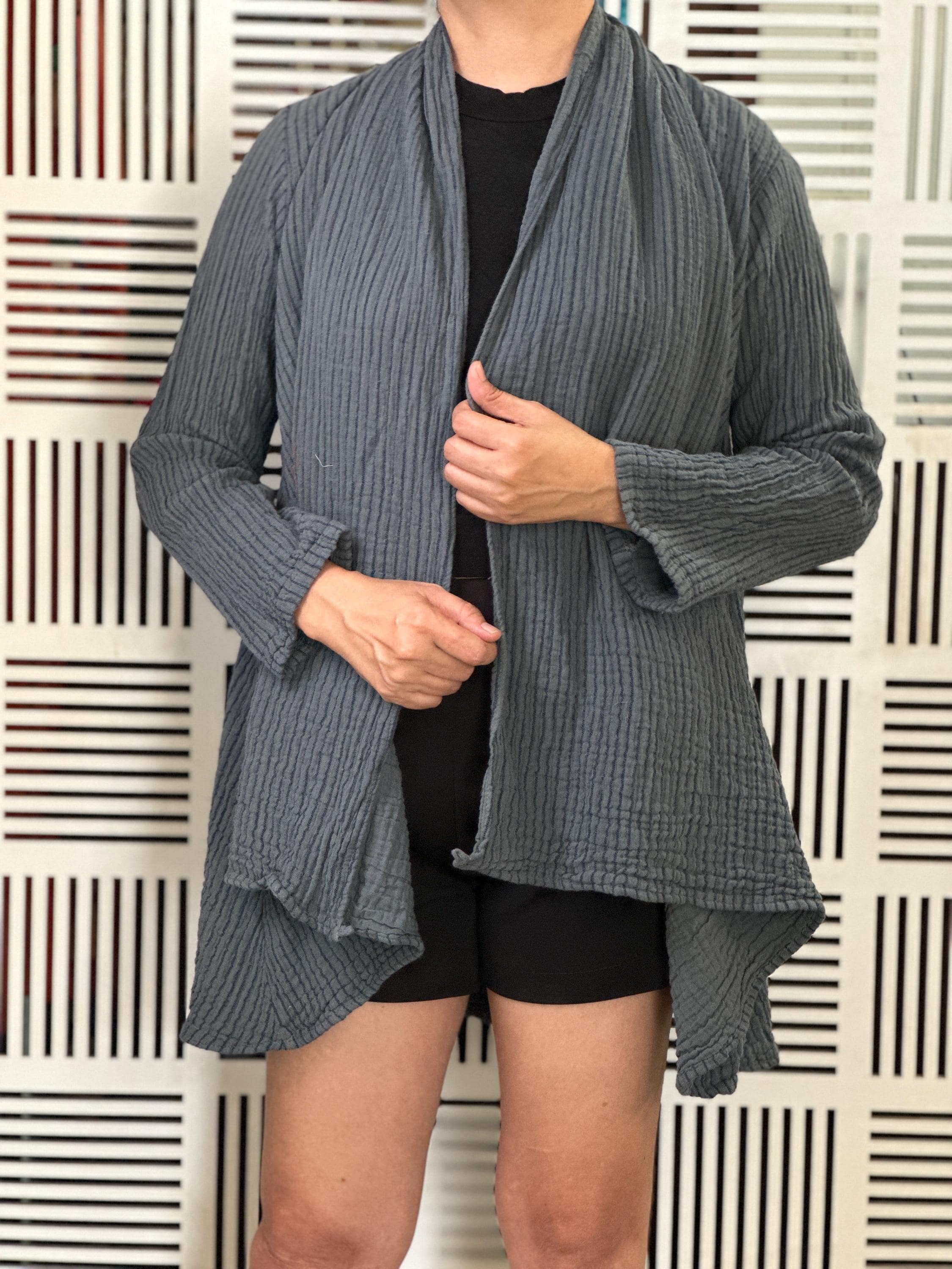 CG0642 Dark With Black Stripe Cotton Gauze Handmade Ethically