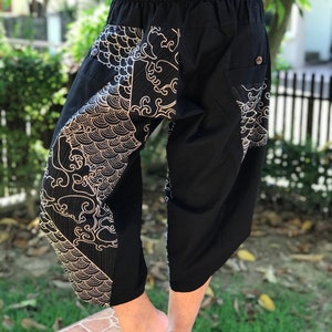 BT0313  Wave Samurai Pants, elsstic waist Samurai Pants Unisex Elastic Waist , ninja pants