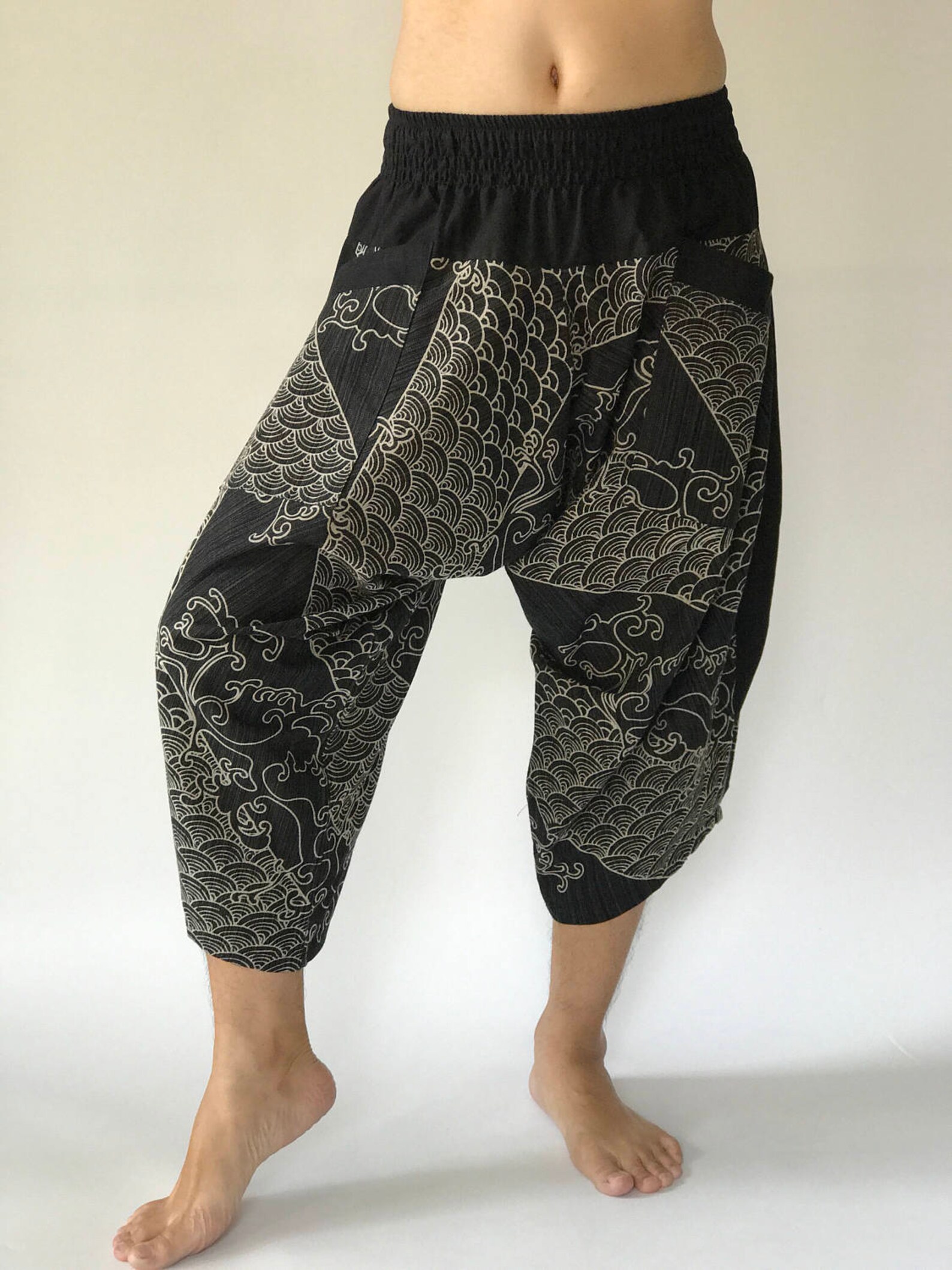 HC0291 Waves Samurai Pants Samurai Pants unisex Elastic Etsy