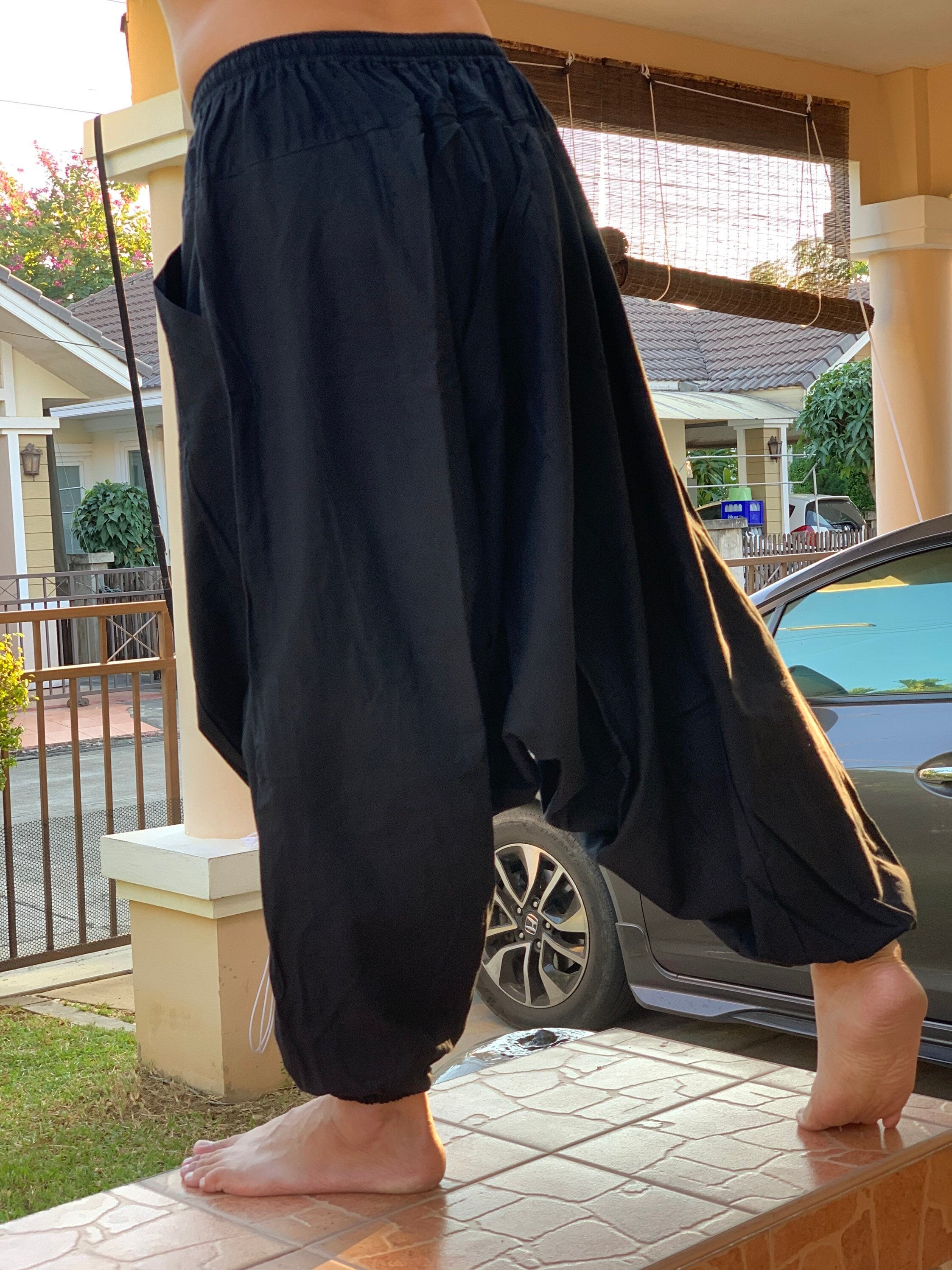 HB0005 Solid Black Harem Pants Unisex Low Crotch Yoga Trousers