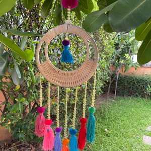 MB0192 Handmade Mobile Hanging for Home Decor, Mobiles,Baby mobile,Hanging colorful beads, boho mobile , Design cute Pom Pom decorate