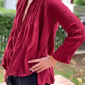CG0431 Unisex Open Front Kimono Double Gauze Baumwolle Langarm Kimono mit Taschen, Baumwollgaze Handarbeit Ethisch