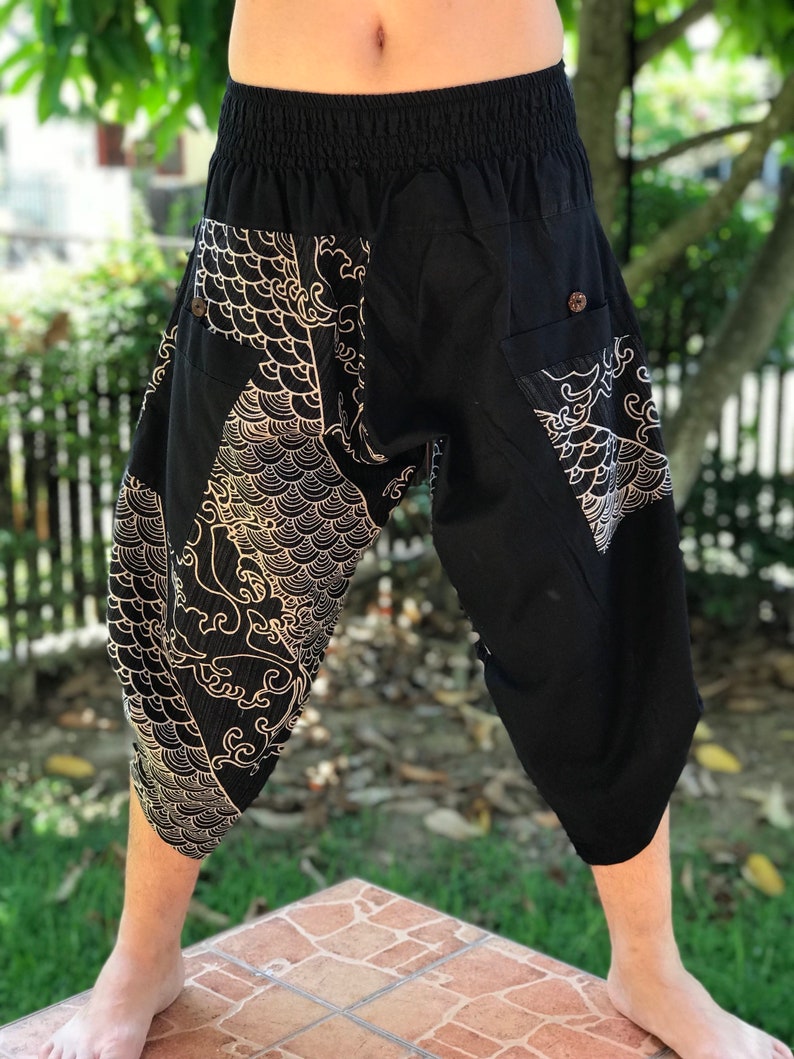 BT0313 Wave Samurai Pants Elsstic Waist Samurai Pants Unisex - Etsy