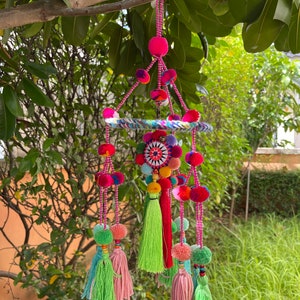 MB0288 Handmade Mobile Hanging for Home Decor, Mobiles,Baby mobile,Hanging colorful beads, boho mobile , Design cute Pom Pom decorate