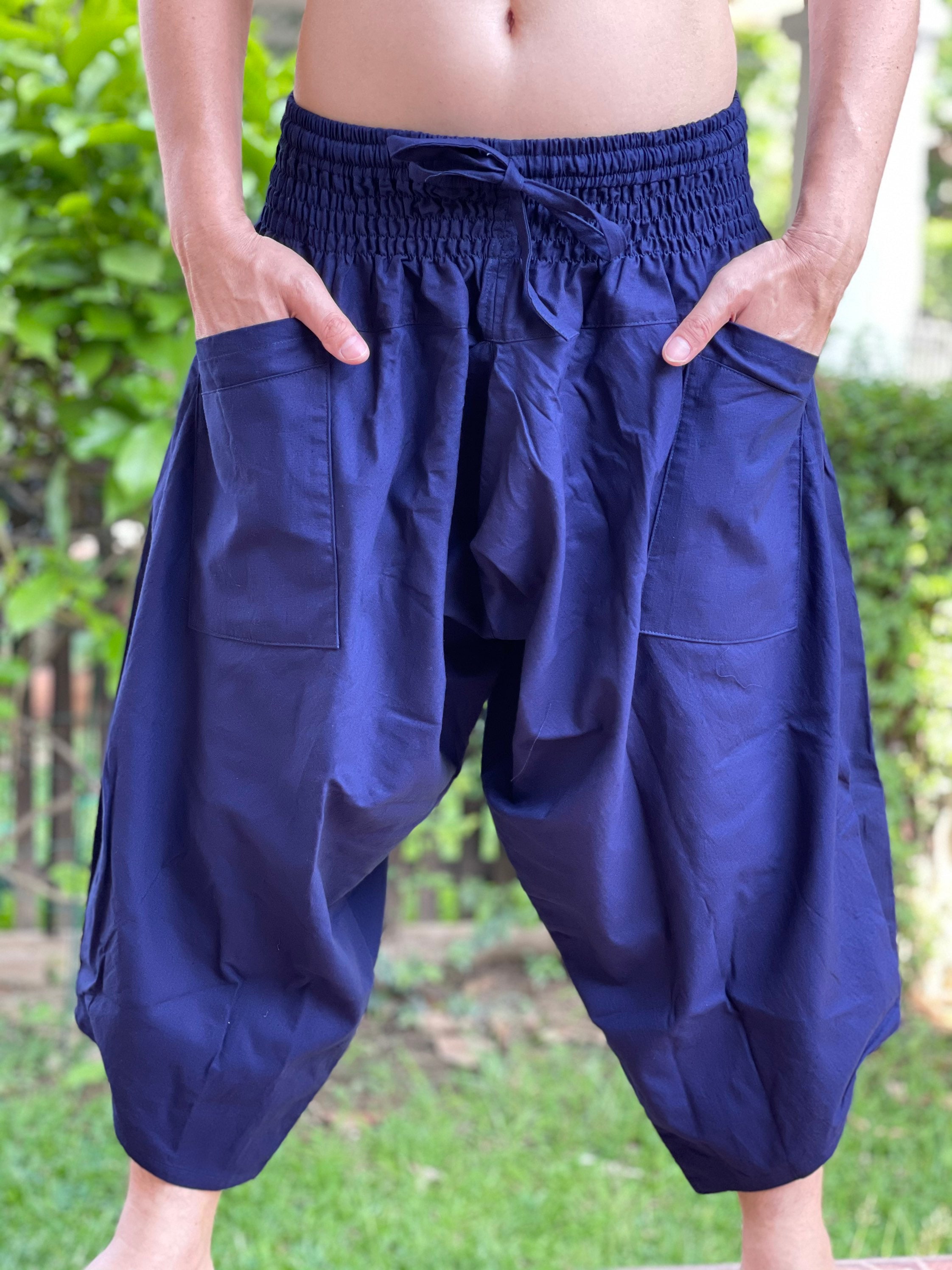 XL0038 Navy Blue Samurai Pants, Handmade Pants, Men's Fashion