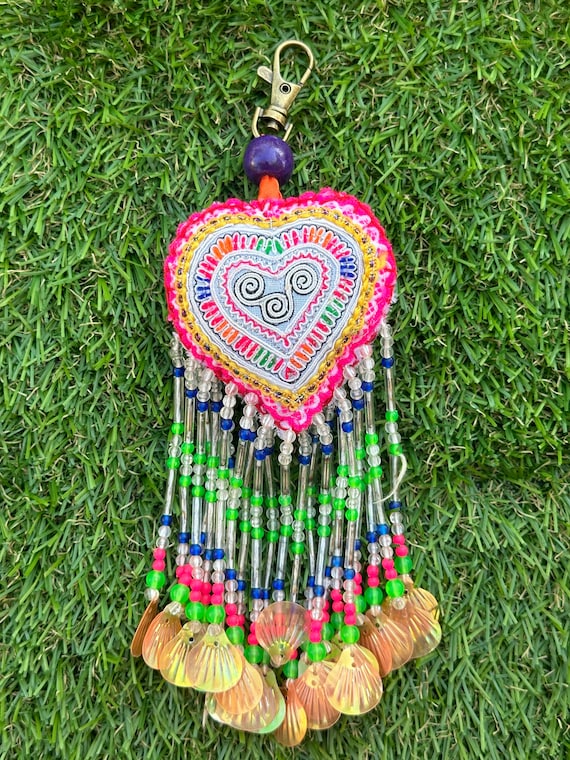 K19-K28 Handmade Heart Keychain, Hmong Keychain, Hmong Lanyard