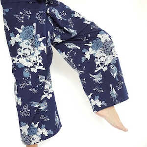 MH0017 Weaver Bird Handmade Mo Hom Phare Indigo Thai Fisherman Pants Wide Leg pants, Wrap pants, Unisex pants (Code : FS0001)