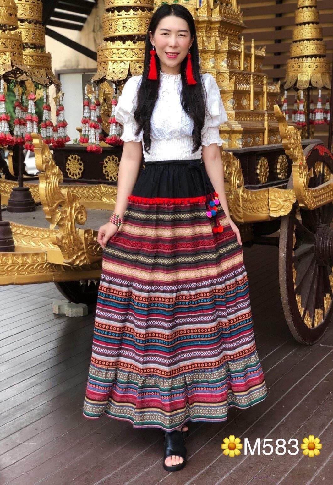 M583 Maxi Hmong Elastic Waist Skirt,thailand Hmong Hill Tribe Maxi ...
