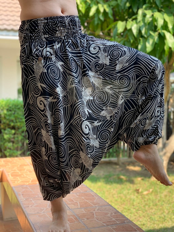 HR0619 Sarouel en rayonne Pantalon fait main taille smockee epaisse entrejambe bas Sarouel boheme en coton imprimes traditionnels tribu thailandaise Etsy France