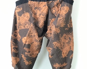 HC0557 Samurai Pants  - elastic waistband, Mens Japanese Samurai Style Boho CasualHarem Baggy Hakama cotton Pants