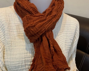 CX0006  Brick Orange Lightweight Scarf Cotton Gauze, Neck Scarf, 100% Cotton