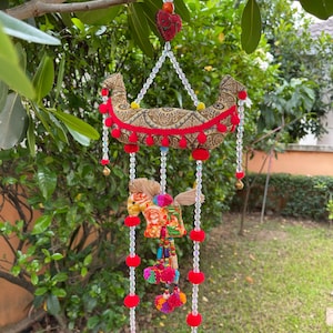 MB0043 Handmade, Home Living, Home Decor, Mobiles,Baby mobile,Hanging colorful beads, boho mobile , Design cute Pom Pom decorate