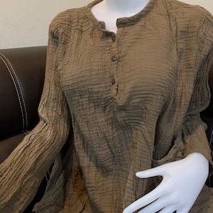 CG0114 Brown Blouse Solf, blouse, tie dye light solf,Sleepshirt in the same cotton gauze fabric