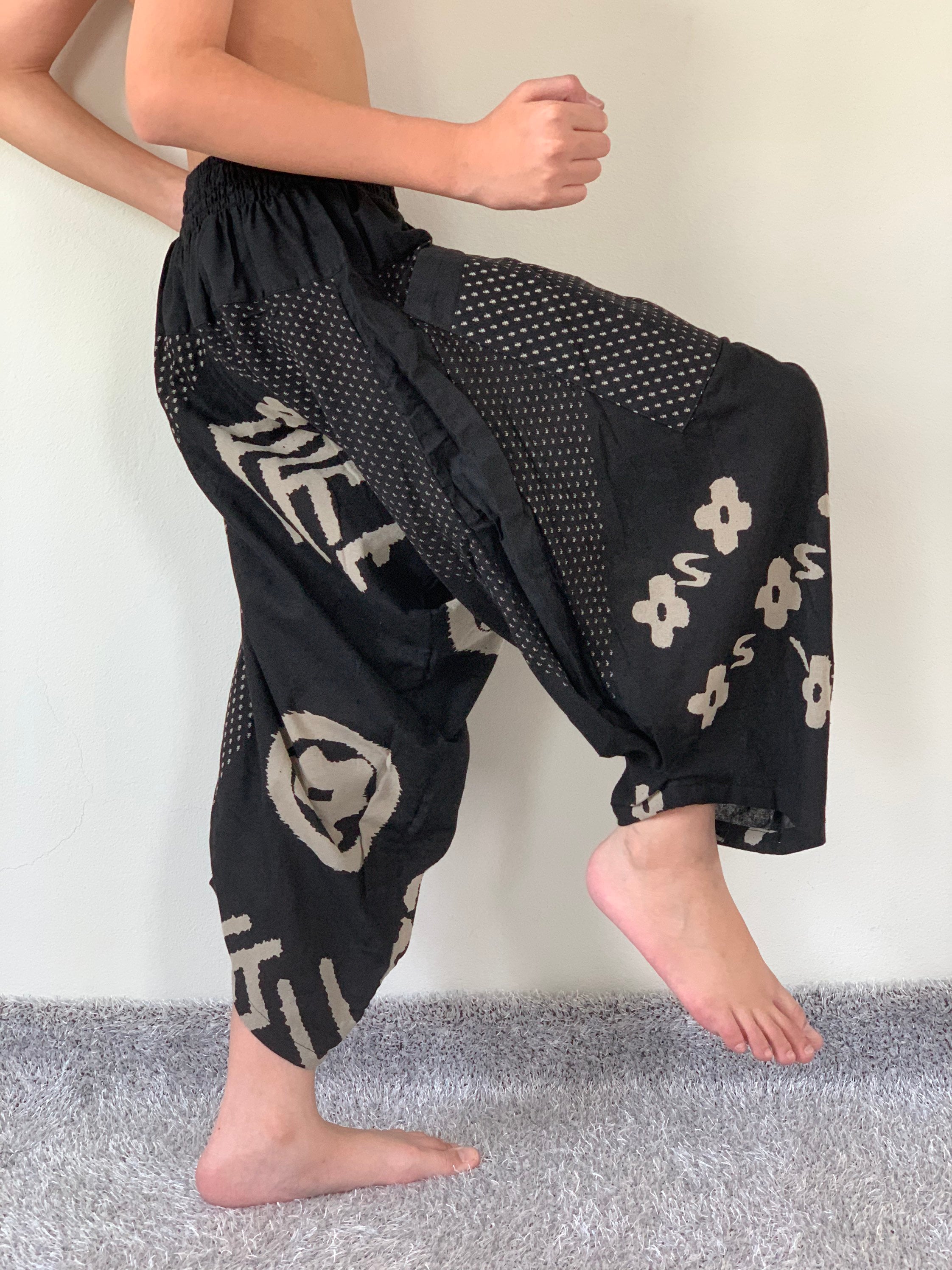KD0349 XXL Kids Samurai Pants Black and White Pants Handmade Pants