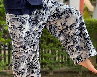 MH0058 Indigo Thai Fisherman Pants Wide Leg pants, Wrap pants, Unisex pants