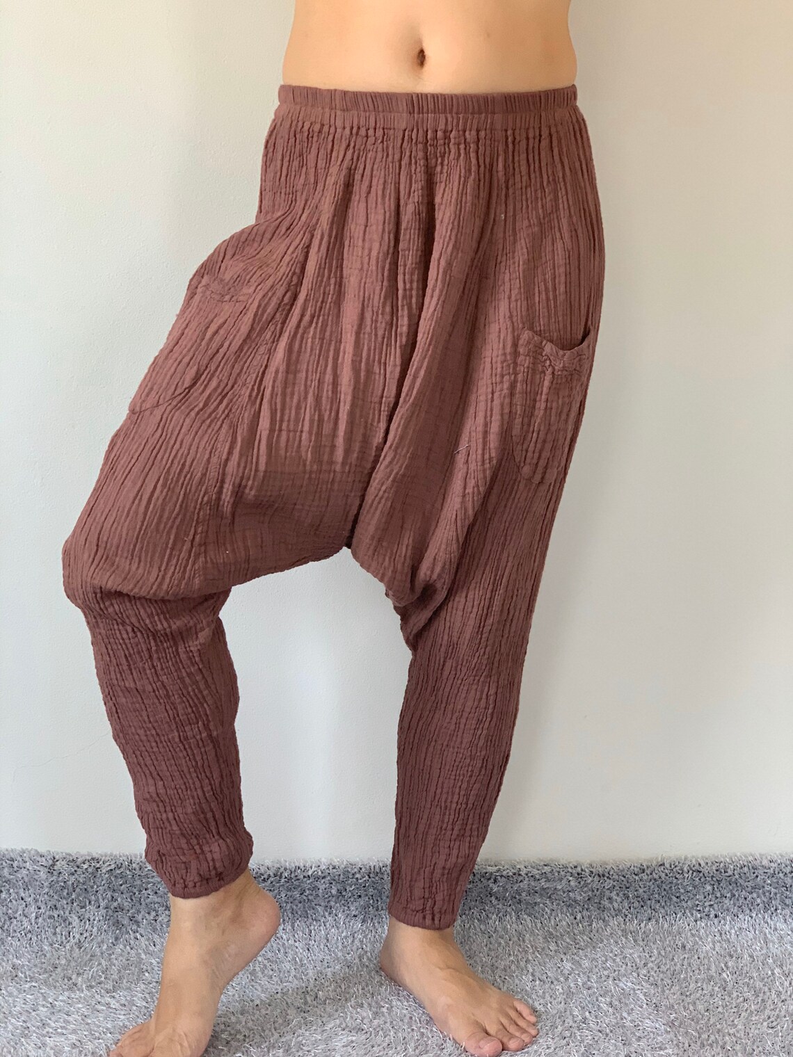 CG0137 Cotton Gauze Pants Harem Pants Super Soft Baggy Unisex Etsy