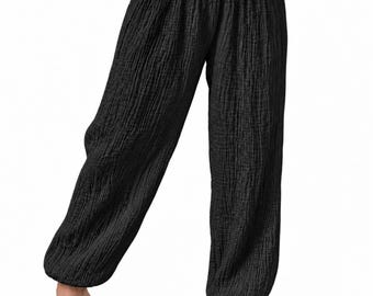 CG0073 Cotton Gauze Yoga Pants Super Soft. Elastic waist in Black color