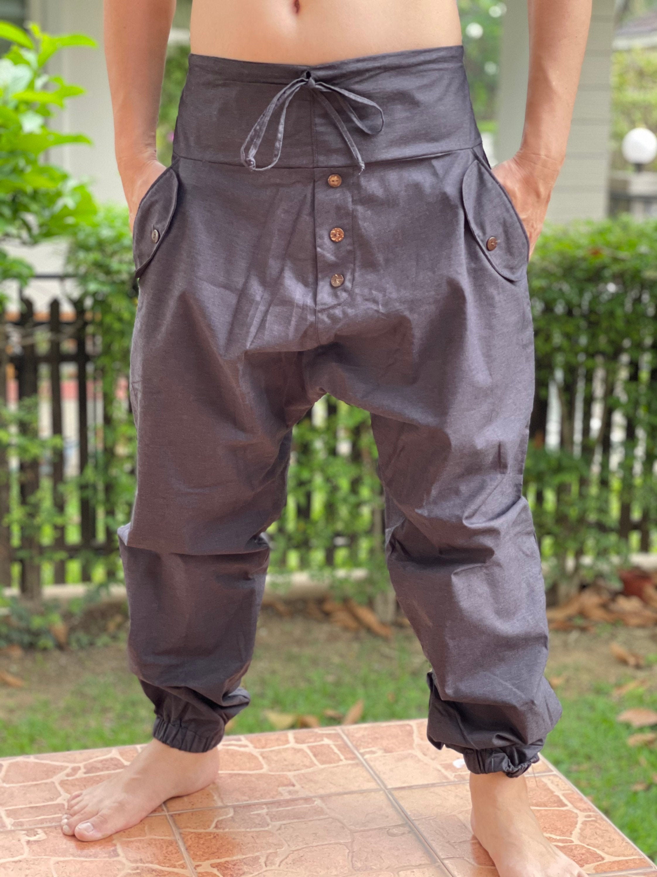 HA0019 Harem Pants Handmade Pants, Thick Smock Waist Low