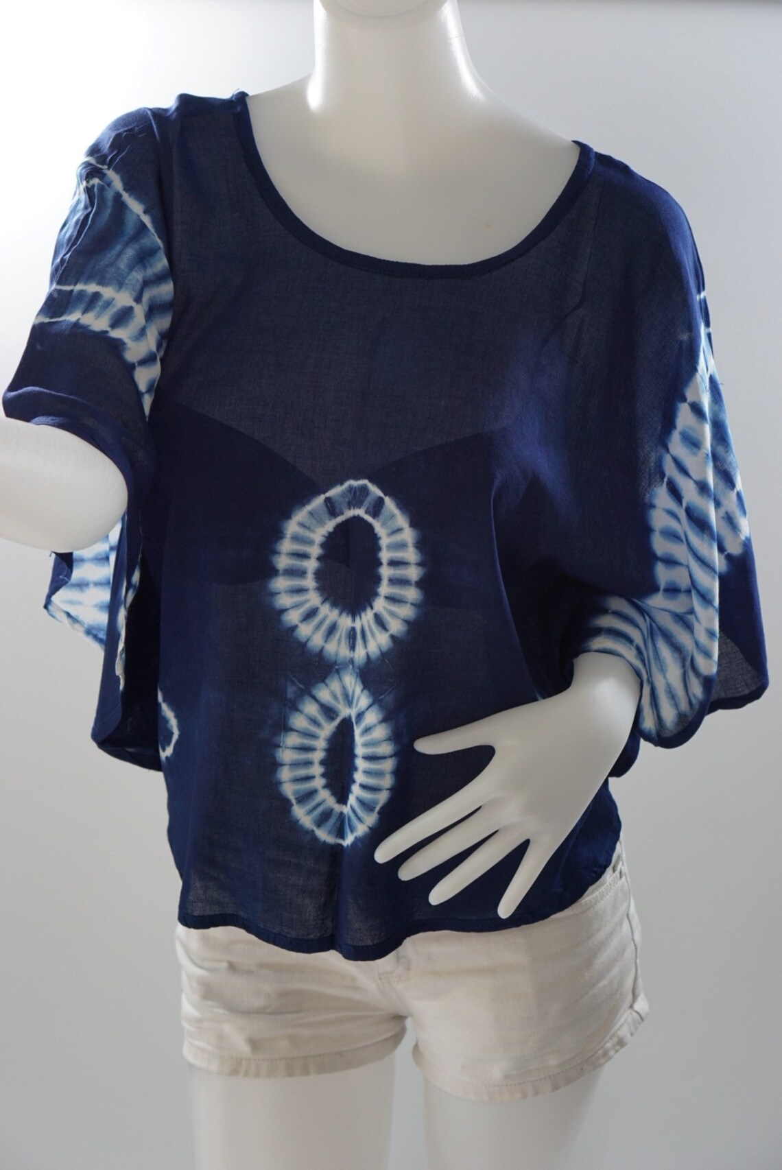 Blue - Shibori Hand Embroidery Cotton Blouse Piece 48