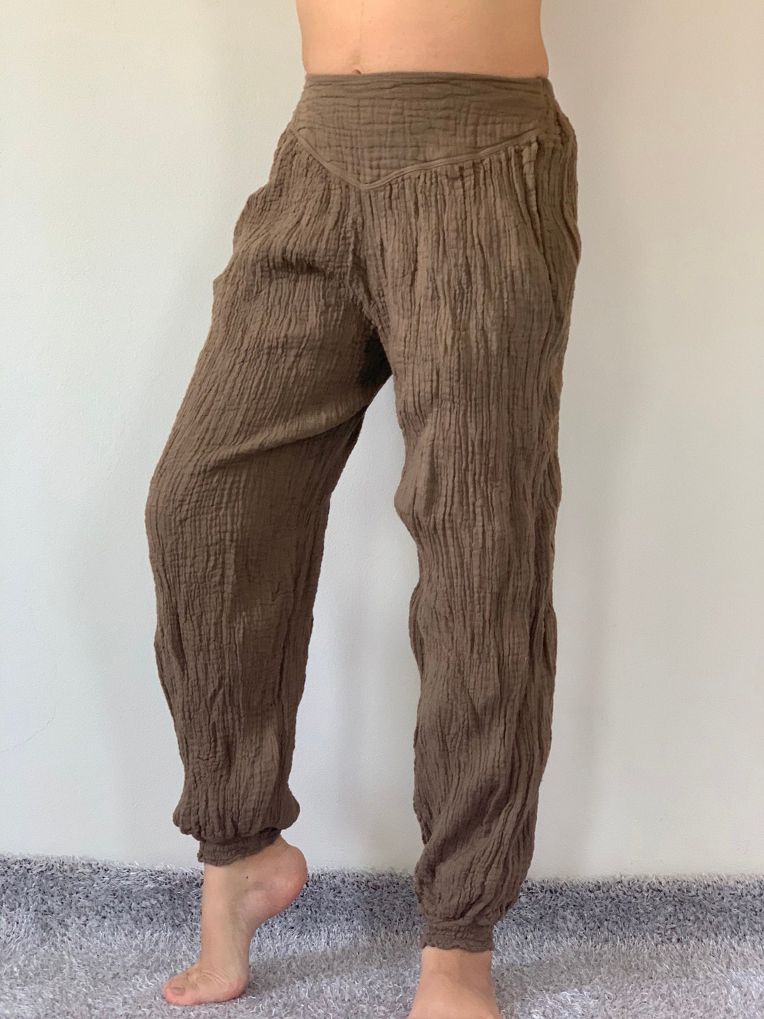 CG0135 Brown Cotton Gauze Yoga Pants Super Soft. Elastic Waist Etsy