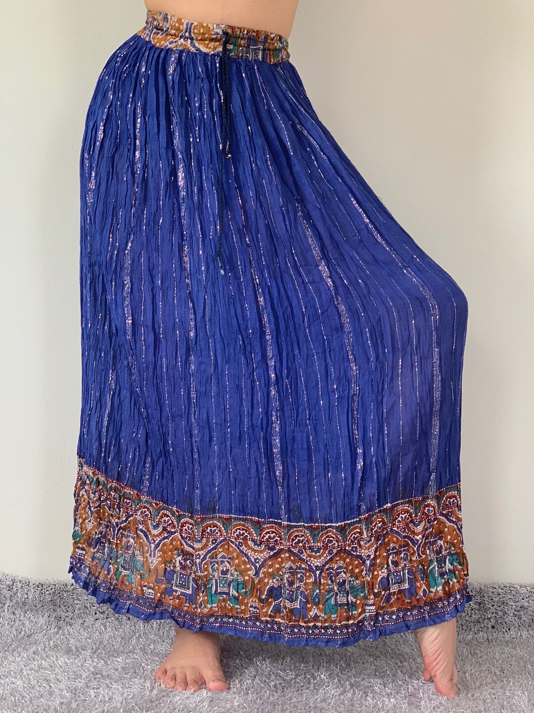 Jupe Longue Femme Indienne En Coton Imprimé Ikat - Taille Unique, Faite Main - Style Ethnique Bohème
