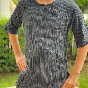 CG0623 Black Double gauze cotton Top and white Striped