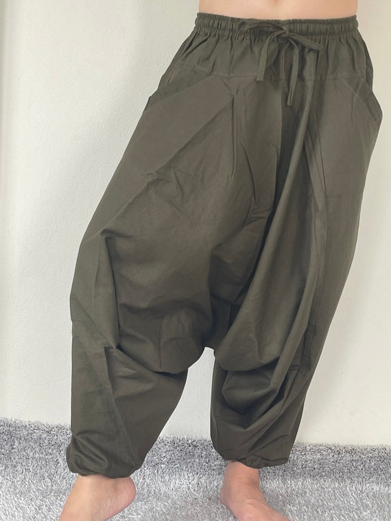 HB0017 Olive Harem Pants Unisex Low 