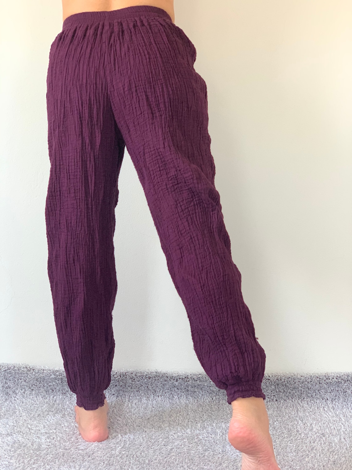 CG0136 Dark Purple Cotton Gauze Yoga Pants Super Soft. Elastic Etsy