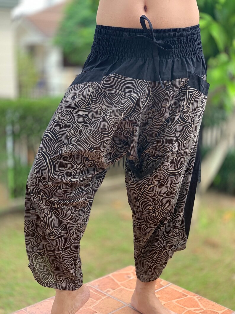 XL0014 New arrival Samurai pants elastic waistband Handmade pants unisex Yoga Harem Pants men/'s fashion