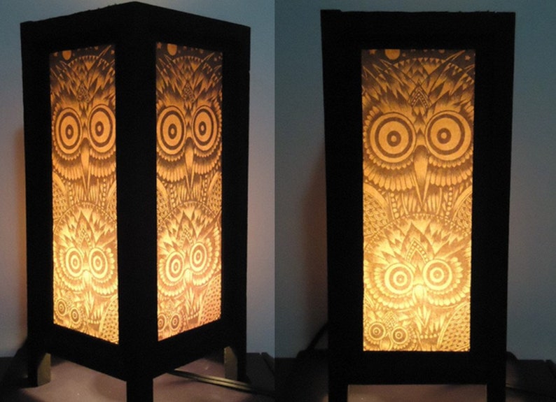 Cute Owl Table Lamp Wood Mulberry Paper Light Shades for Etsy