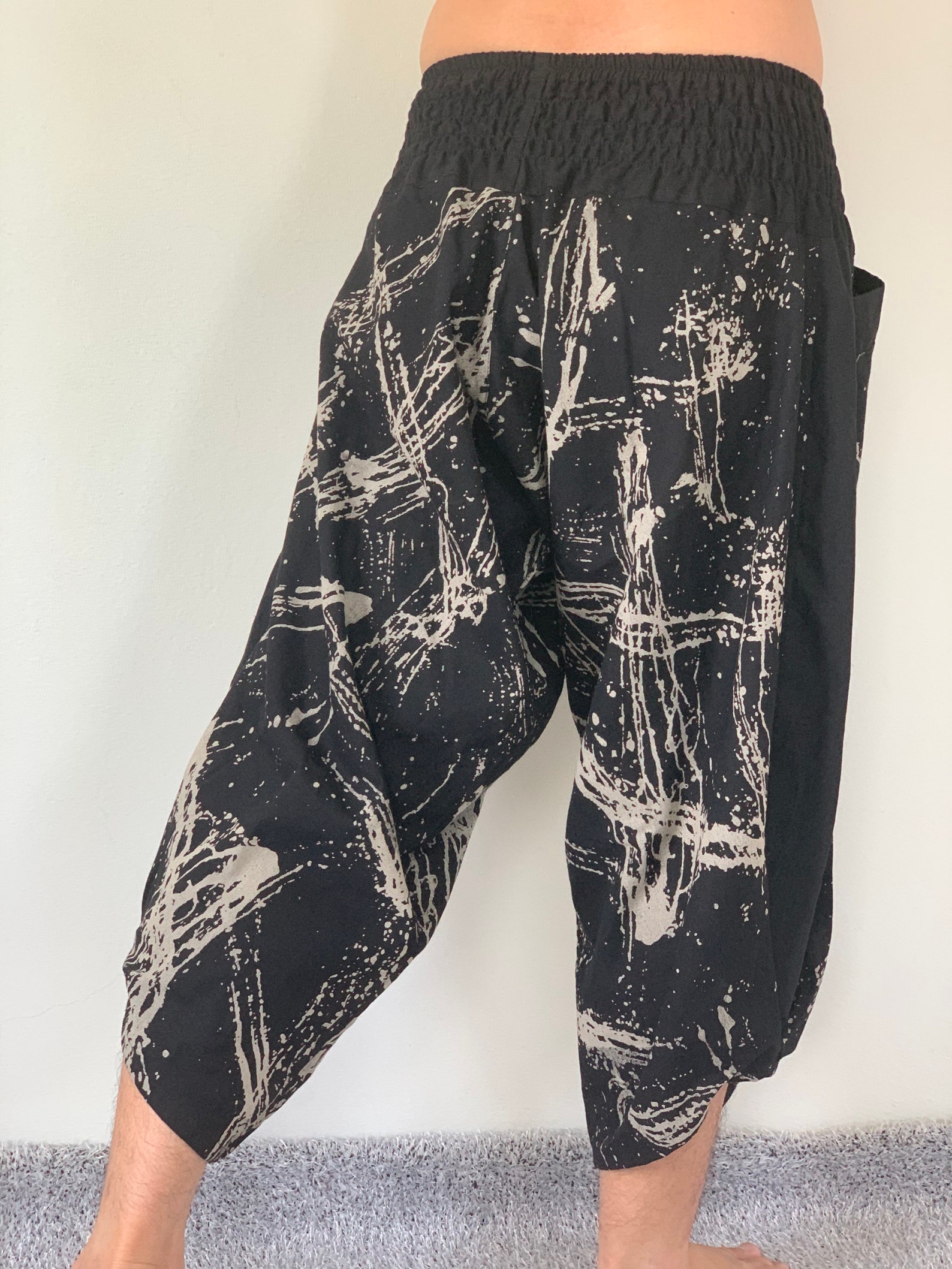 HC0502 Black Men Pants Handmade Pants Thick Smock Waist Low Etsy