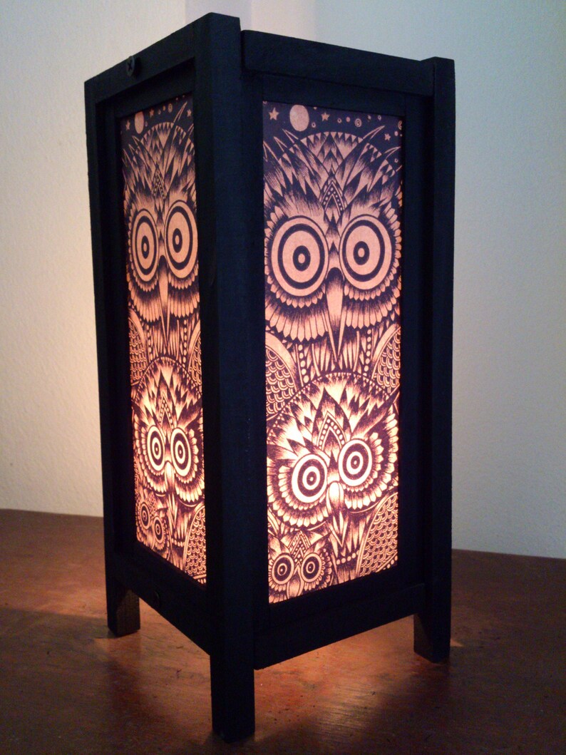 Cute Owl Table Lamp Wood Mulberry Paper Light Shades for Etsy