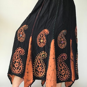 ID0201 Handstitch Indian Long Skirts for Women, Boho Indian Tie Dye Elastic Waist