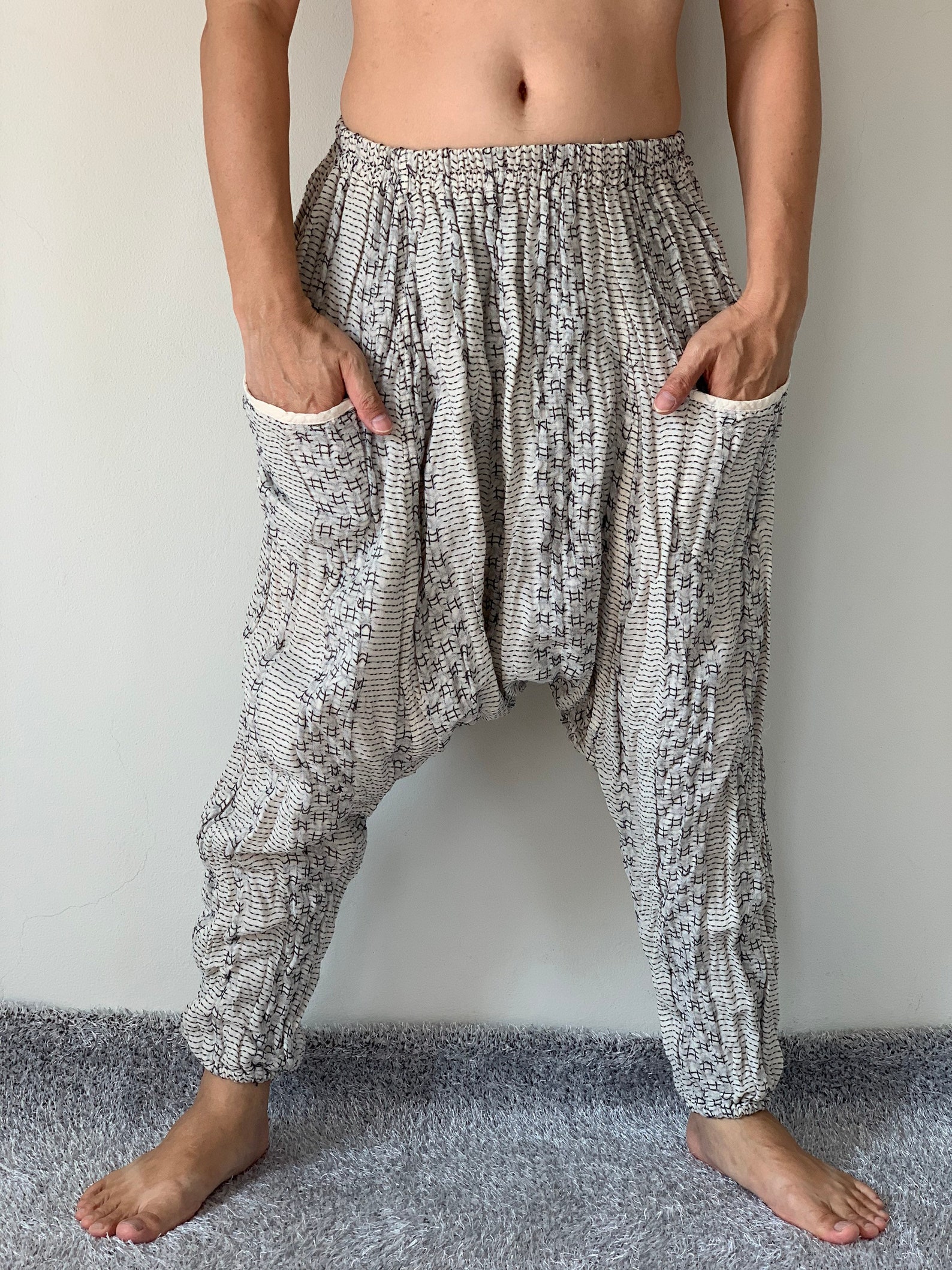 CG0188 Cotton Gauze Pants,double Cotton Gauze Harem Pants for Unisex