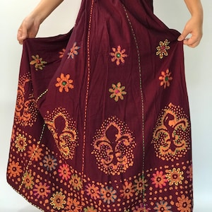 ID0205 Handstitch Indian Long Skirts for Women, Boho Indian Tie Dye Elastic Waist