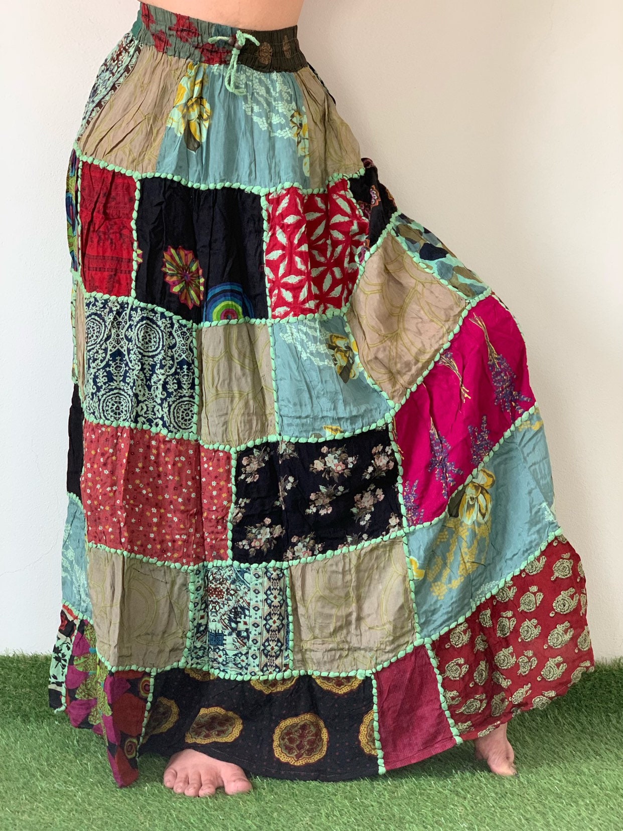 Long Patchwork Skirt - Etsy