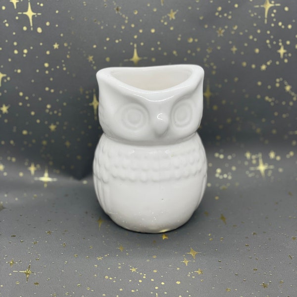Owl Tea Light, Vintage White Owl Art Statue, White Pottery Bird, Glazed Ceramic, Succulent Planter, Bird Candle Holder, Antique White Bird