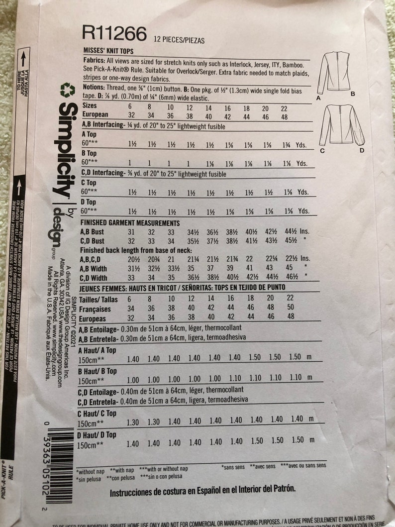 Uncut Factory Folded Sewing Pattern Simplicity R11266 Sizes 6 | Etsy