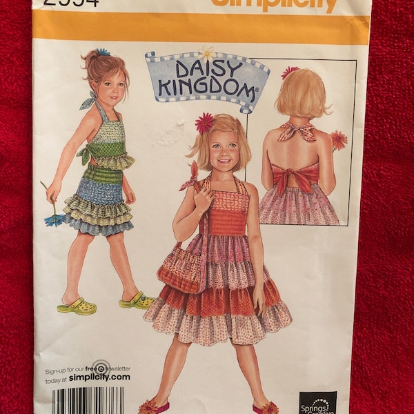 Uncut Factory Fold Sewing Pattern Simplicity 2994 Daisy Kingdom Springs Creative Sizes 3 4 5 6 7 8 Child's Dress Top Skirt And Purse 2008