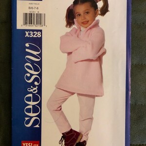 Uncut Factory Fold See & Sew Pattern X328 Sizes 6 7 8 Very Easy Girls&#39; Tunic And Leggings 2000 Butterick Company