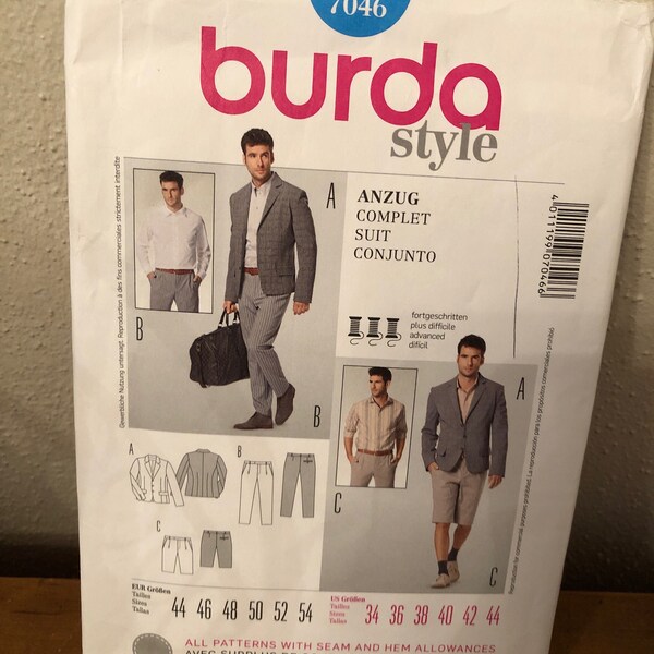 Uncut Factory Fold Sewing Pattern Burda Style 7046 Sizes 34 36 38 40 42 44 Anzug Complet Suit Conjunto Never Been Used