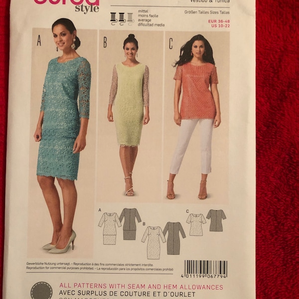 Uncut Factory Fold Burda Style Sewing Pattern 6779 Sizes 10 12 14 16 18 20 22 Kleid Tunika Robe Runique Dress Tunic Vestido Tunica