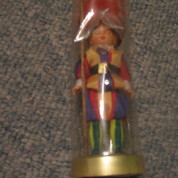 HALF PRICE SALE Doll Sealed In Clear Plastic Tube Souvenir Knight Or Guard New Never Been Opened Dressed Costume Helmet Was 15.00 Now 7.50