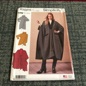 Uncut Factory Folded Simplicity Pattern R10015  Misses&#39; Poncho And Knit Pullover Topper, Each In Two Lengths  New Never Used  Sold For 20.95